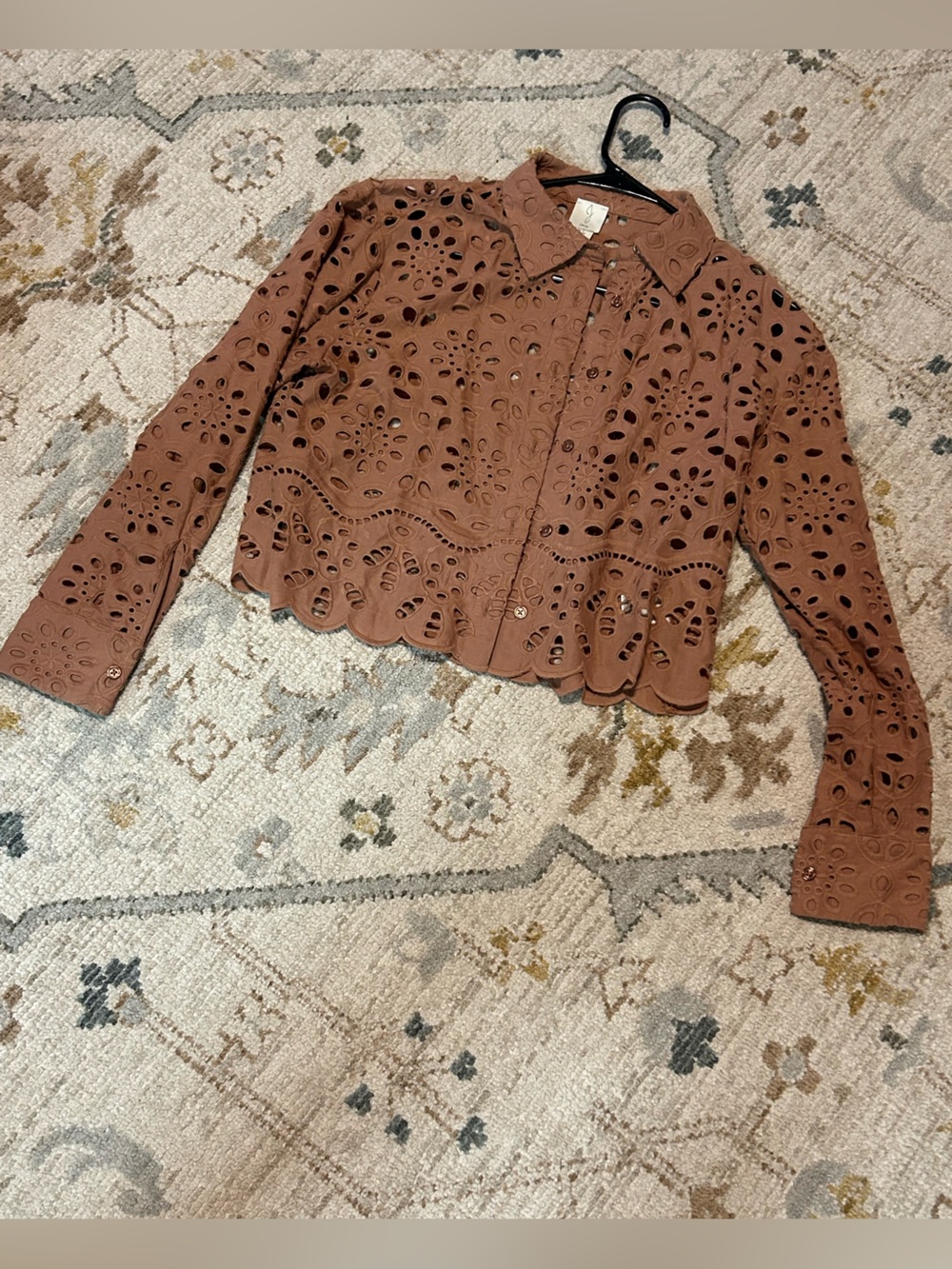 Joie Tan Eyelet Lace Button-Front Top